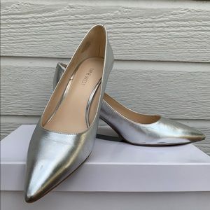 SALE NINE WEST Margot Leather PUMPS Silver 7.5